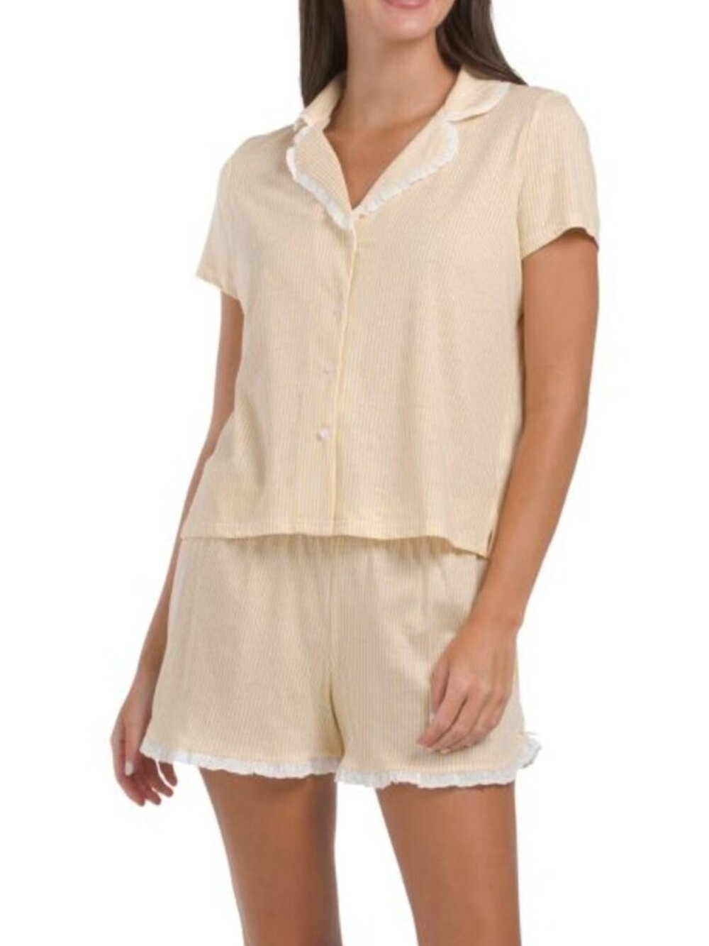 LAURA ASHLEY 2pc Cotton Blend Stripe Notch Collar Top And Pants Pajama Set